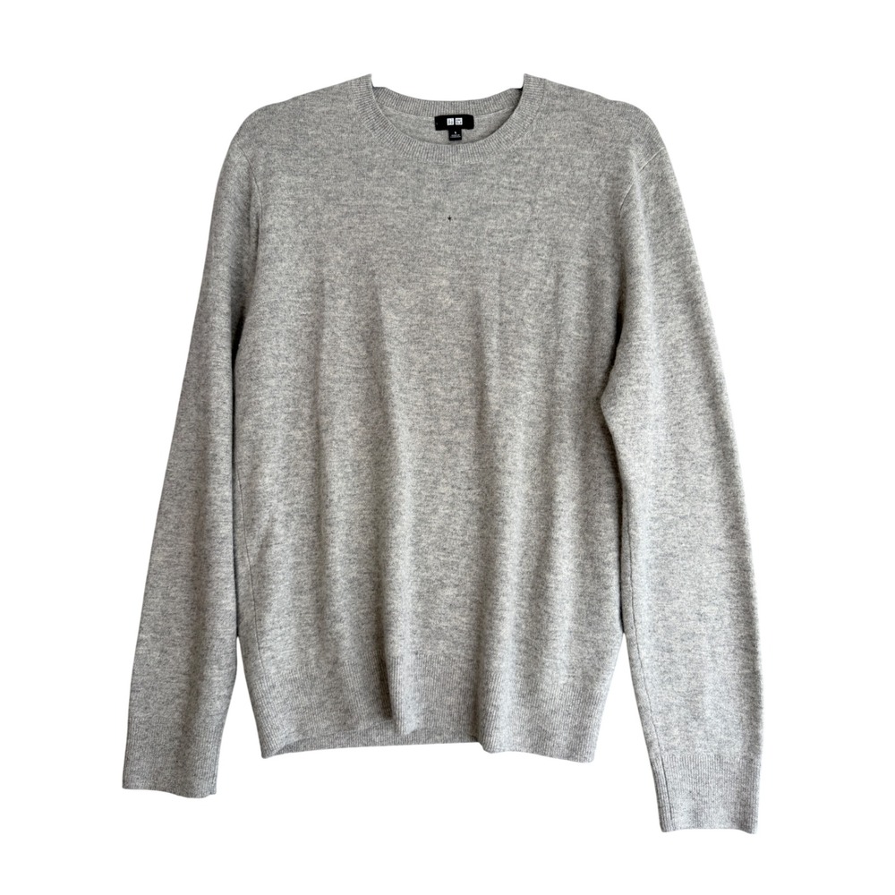 UNIQLO 100% Cashmere Crew Neck Sweater Mens S Gray Minimalist Soft Luxury